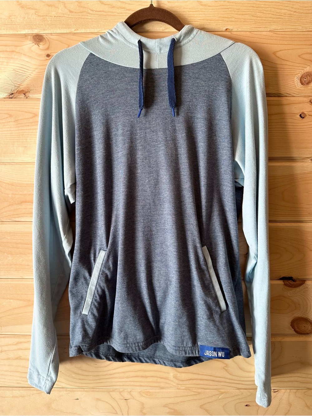 Jason Wu Lightweight Colorblock Hoodie Pullover Blue Raglan Loungewear Medium
